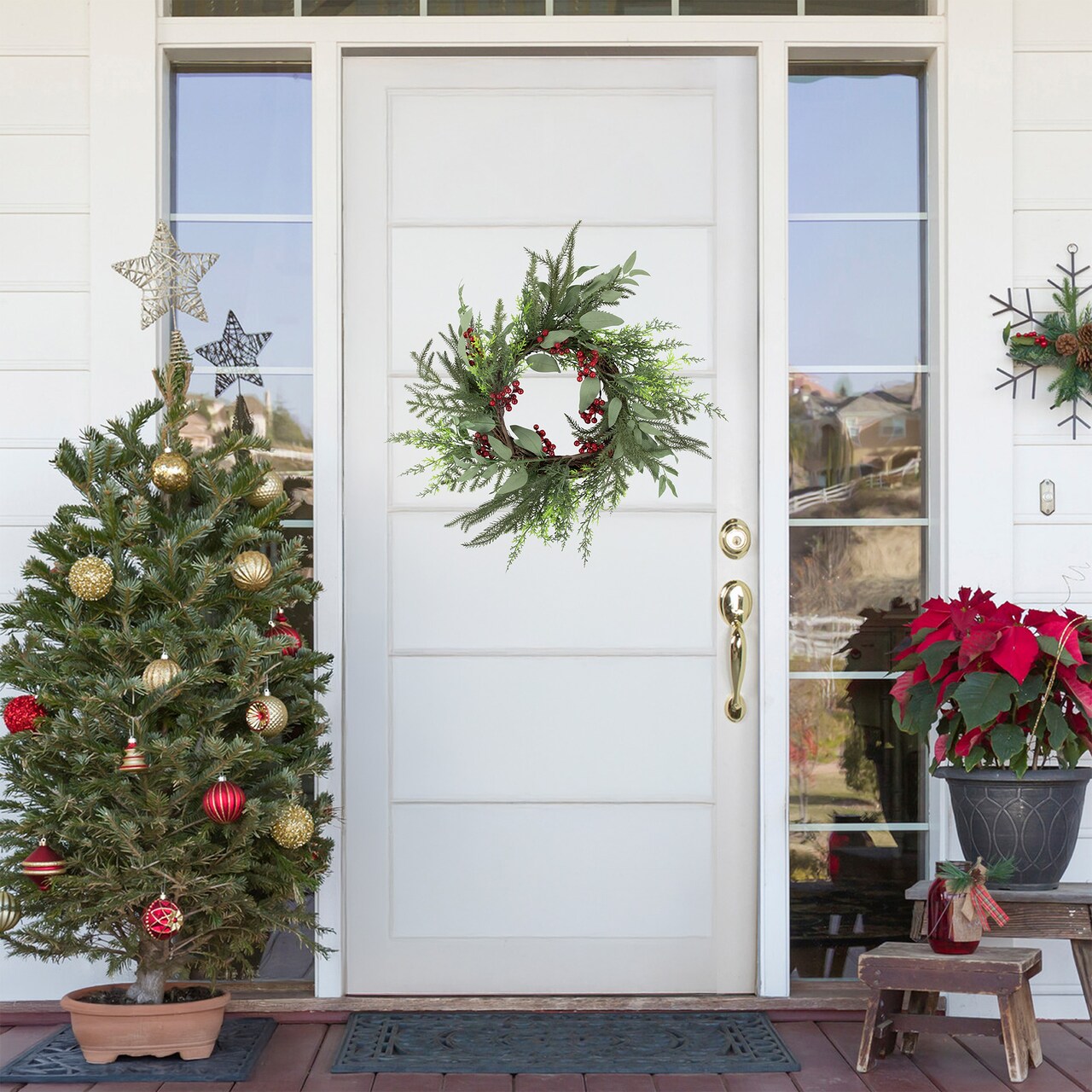 Northlight Mixed Foliage and Red Berries Artificial Christmas Wreath, 24-Inch, Unlit